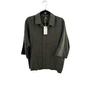 NWT COS Olive Green Oversized Button Up Shirt Top Women's XS